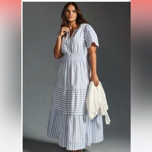 Anthropologie Blue and White Striped Maxi Dress
